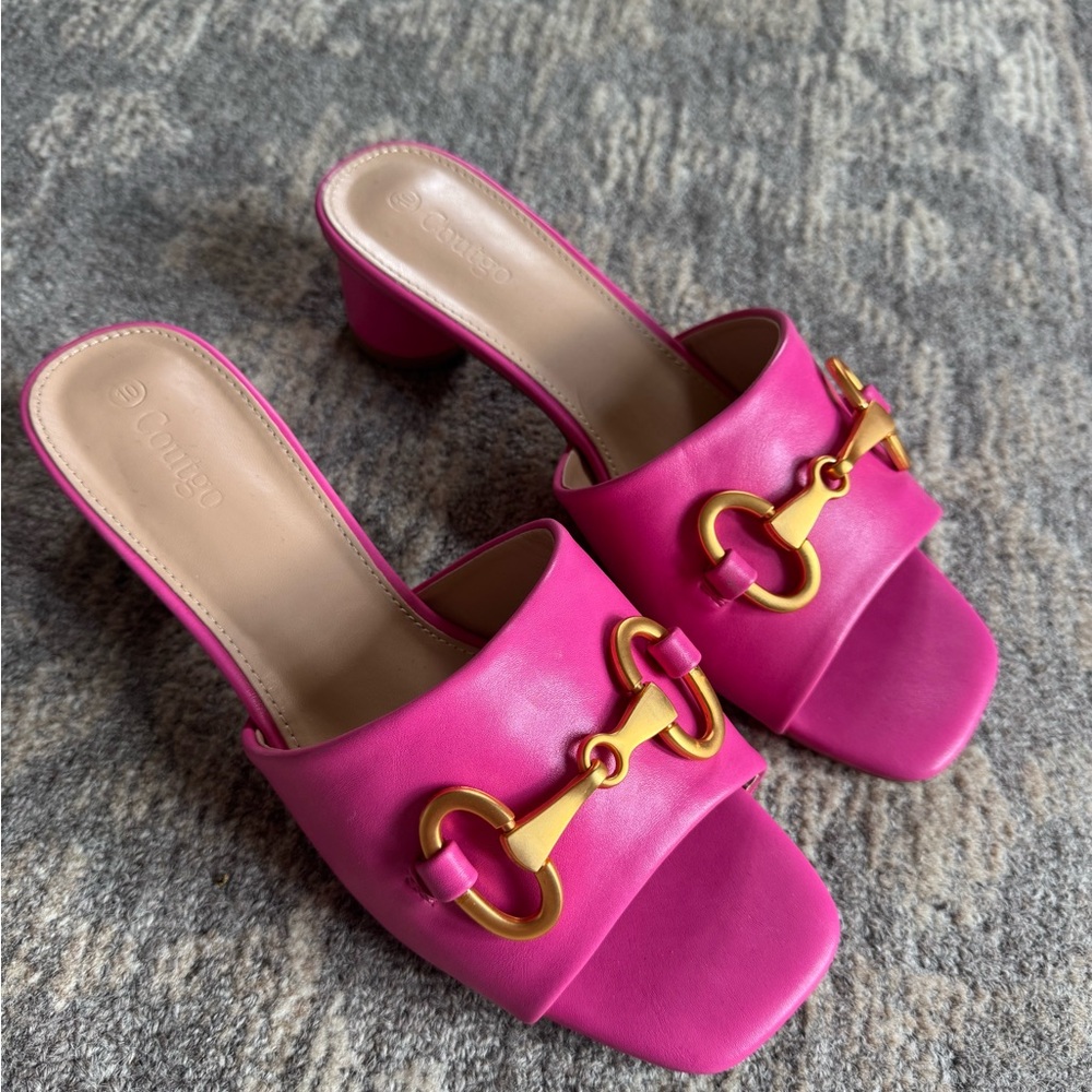 Pink Horsebit Slide Sandals